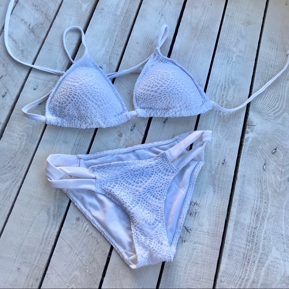 White crochet two piece bikini